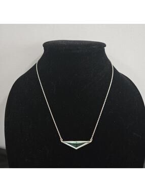 Sterling Silver Blue Glass Bar Necklace Minimalist Modern Pendant Sleek Dainty